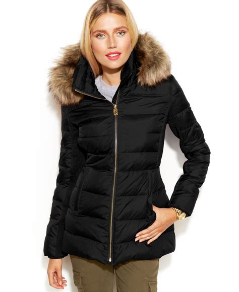 michael michael kors faux-fur-trim hooded down coat|Faux Fur Trim Puffer Jacket .